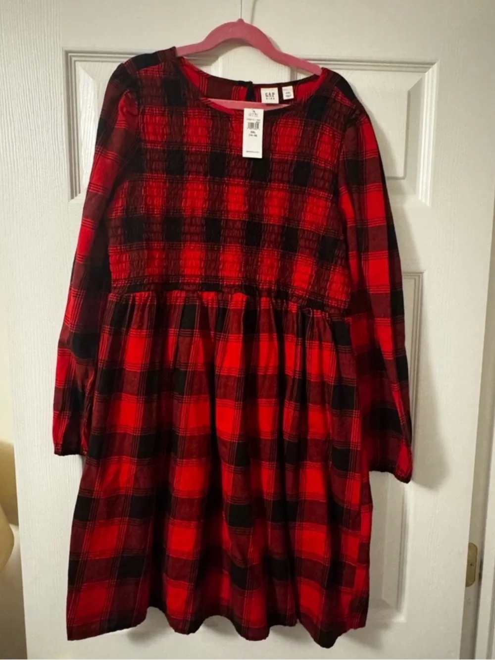 GAP girls buffalo Red & Black Plaid Long-Sleeve Dress sz XXL